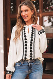 Beige Floral Embroidered Stand Neck Buttoned Shirt