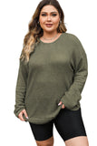 Green Waffle Knit High Slits Oversized Top