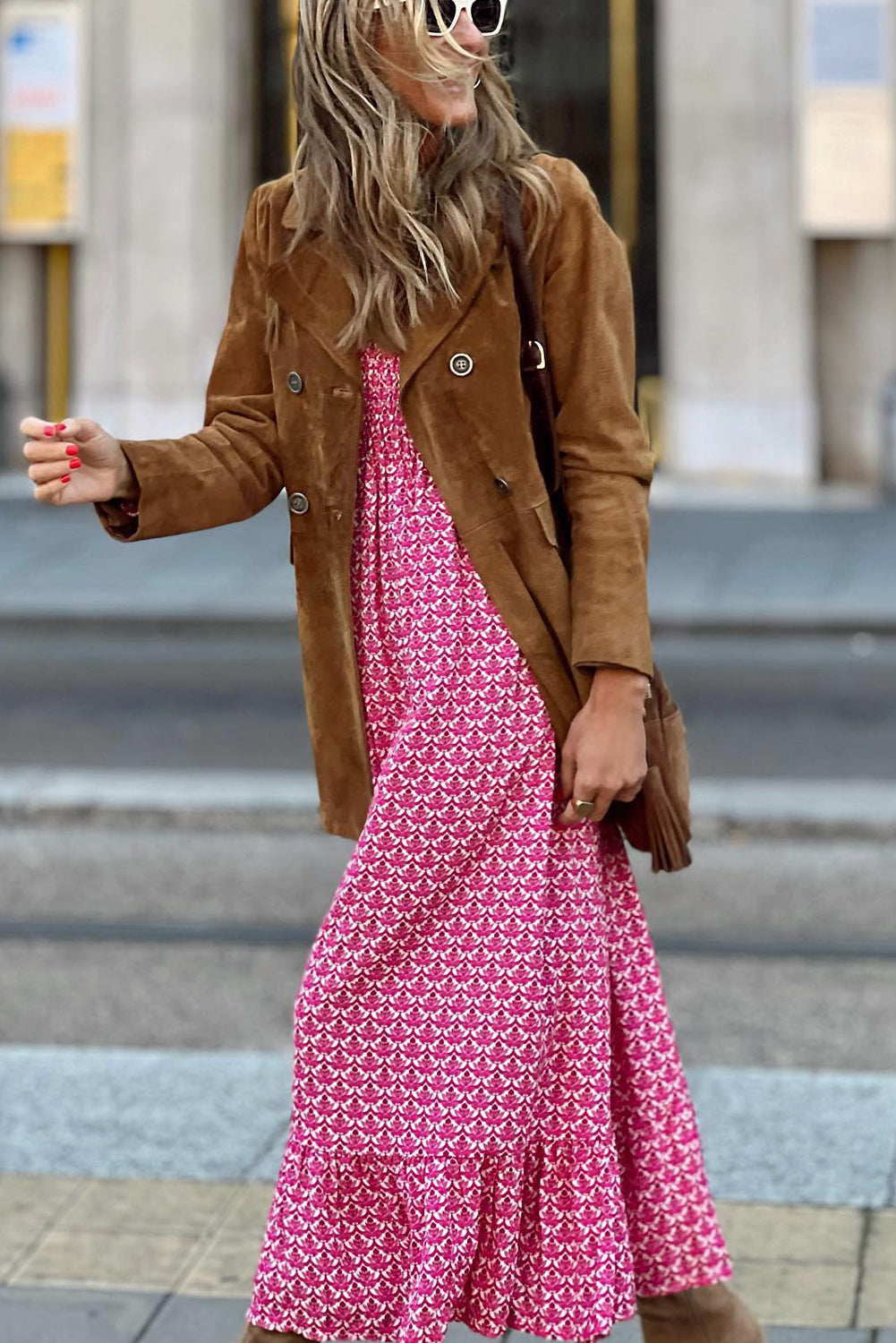 Printed Ruffled Hem Long Dress