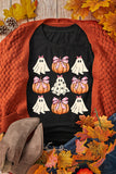 Black Bowknot Ghost Pumpkin Graphic Halloween T Shirt