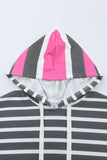 Multi Striped Drawstring Long Sleeve Hoodie