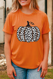 T-shirt de mode quotidienne à graphique de citrouille léopard orange