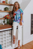 Abstract Print V Neck Flutter Sleeve Blouse