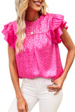 Leopard Print Pleated Tiered Ruffled Sleeve Blouse