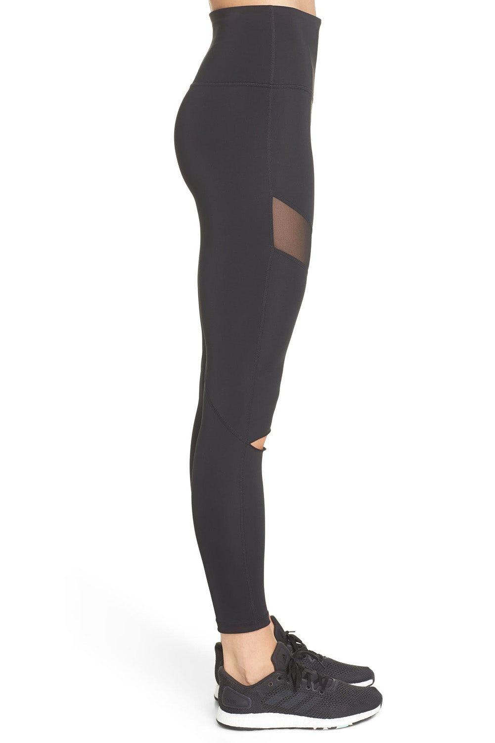 Legging skinny noir effet vieilli avec épissage en maille