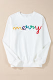 White MERRY Graphic Pullover Sweatshirt