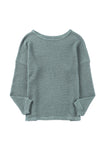 Green Waffle Knit Drop Shoulder Long Sleeve Top