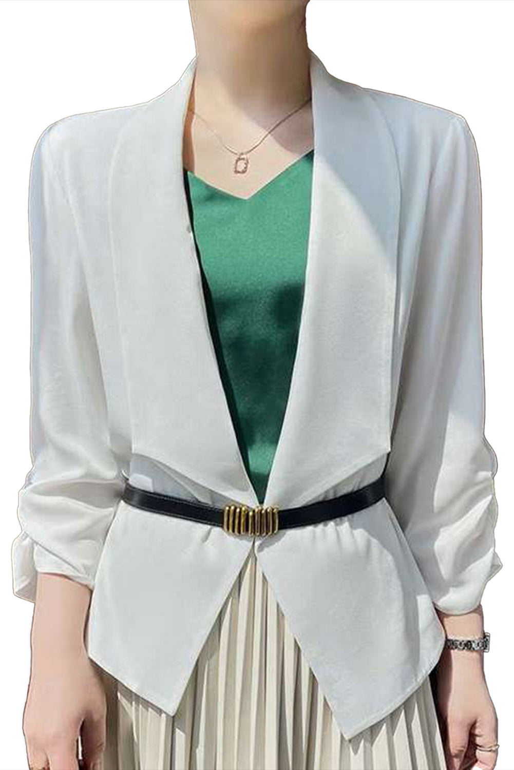 Solid Lapel Collar Satin Blazer