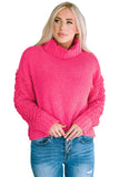 Pull en tricot côtelé rose à manches pelucheuses et col roulé