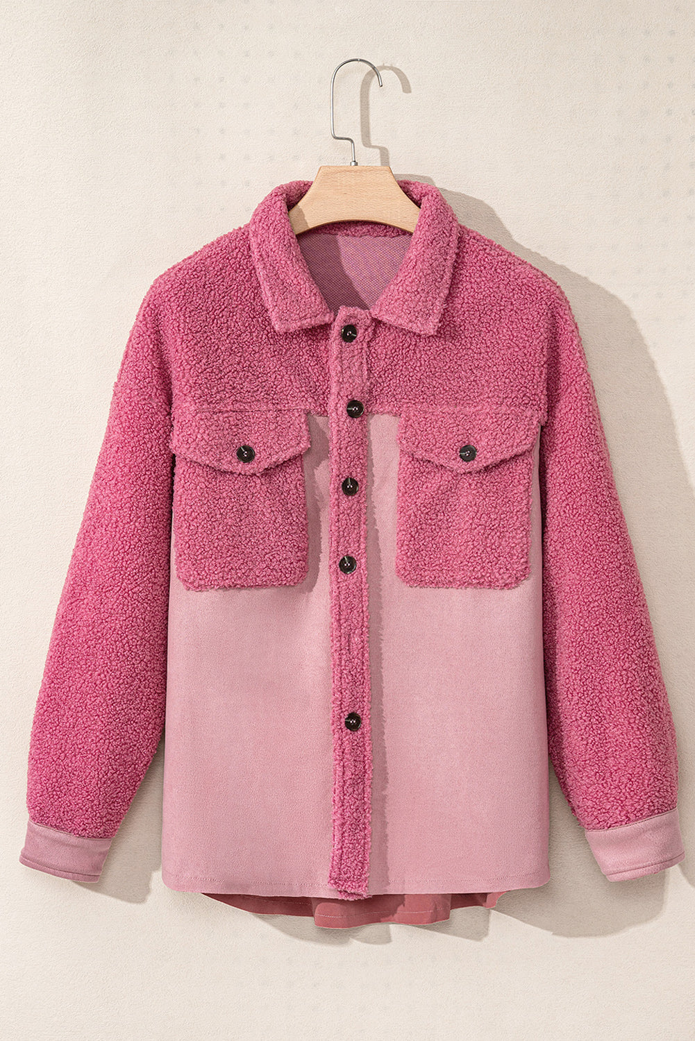 Colorblock Buttoned Flap Pocket Sherpa Shacket