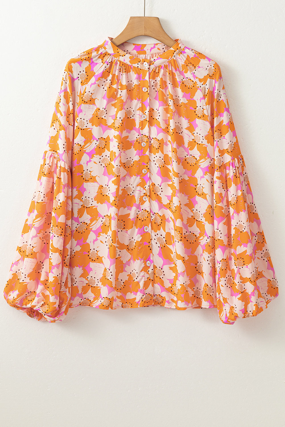 Orange Floral Print Loose Sleeve Shirt