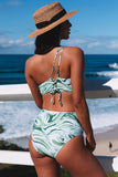 Abstract Print Chain Decor One Shoulder Bikini Set