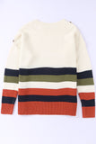 Buttoned Shoulder Drop Shoulder Striped Sweater