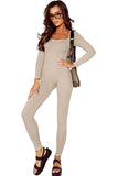 Ruched Square Neck Long Sleeve Sports Jumpsuit