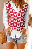 Gilet pull à motif coeur à carreaux rouge 