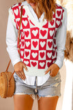 Gilet pull à motif coeur à carreaux rouge 