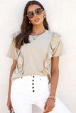 Solid Ruffle Trim Short Sleeve Top