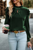 Red Mock Neck Puff Sleeve Velvet Blouse