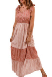 Tie Shoulder Striped Tiered Sleeveless Maxi Dress