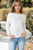 White Floral Lace Splicing Eyelet Long Sleeve Top