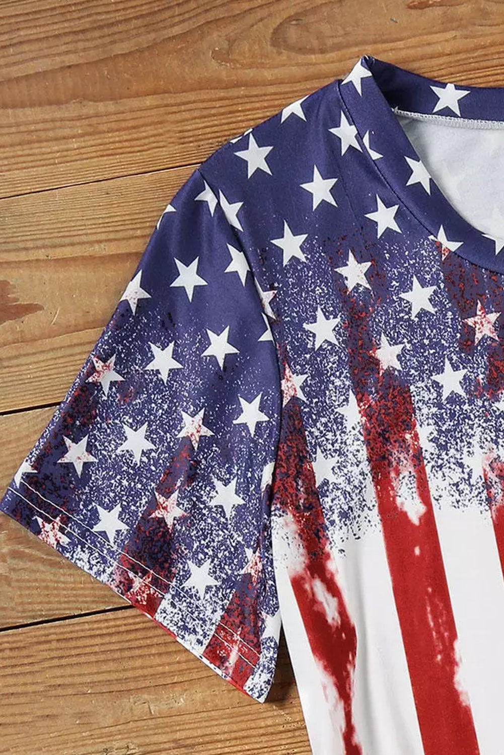 American Flag Inspired Bleached Print Short Sleeve Tee