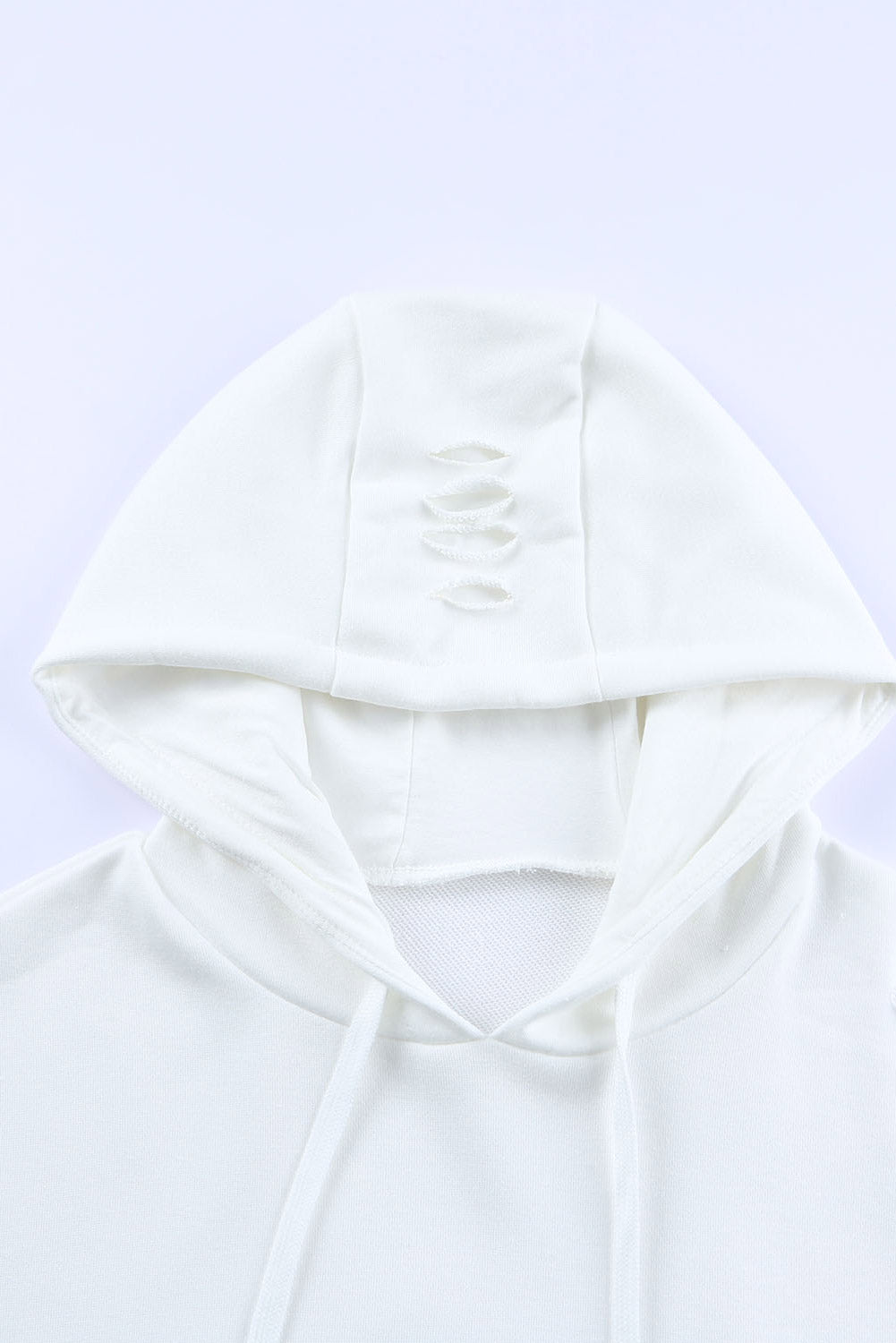 Solid Ripped Hooded Sweatshirt with Kangaroo Pocket