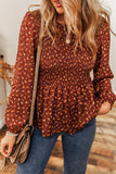 Boho Floral Smocked Bust Ruffled Peplum Blouse