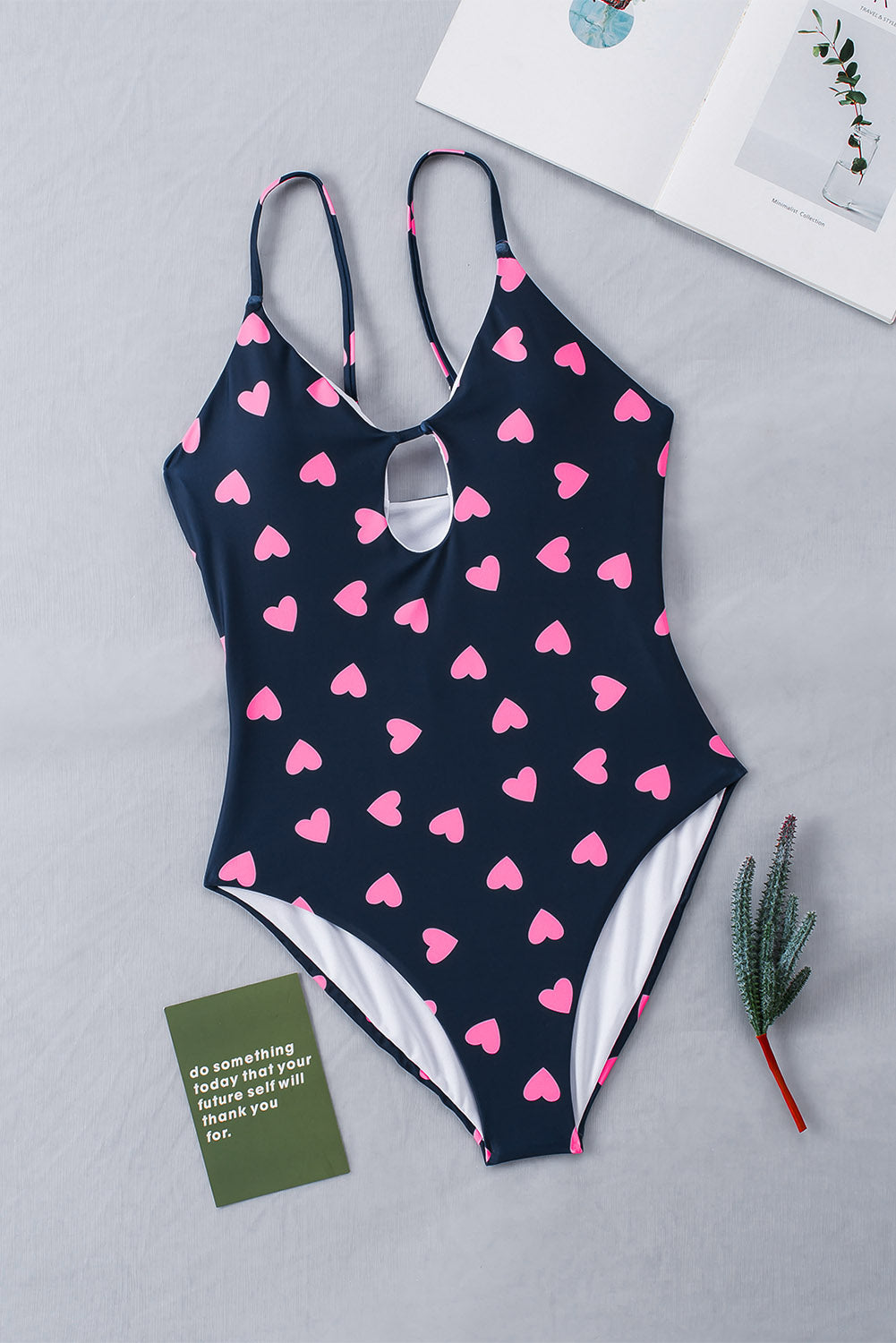 Sweet Heart Print Cut out Backless One-piece Swimwear