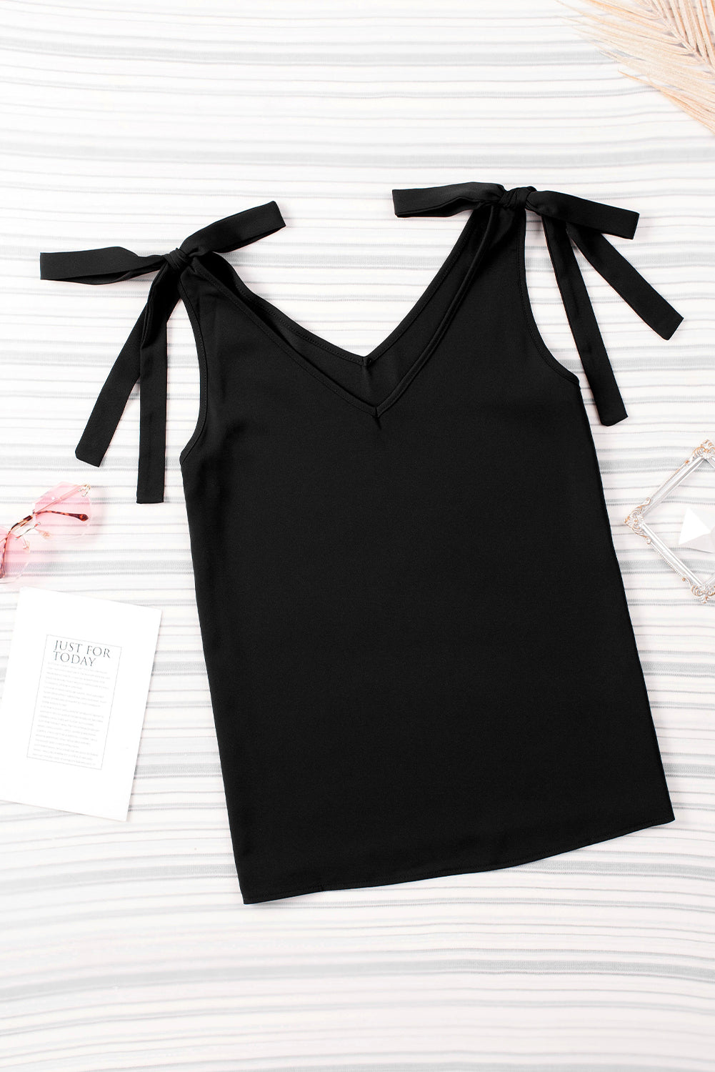 Tie On Shoulder V Neck Tank Top