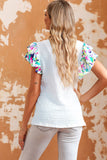 White Voluminous Printed Puff Sleeve Textured Top