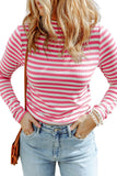 Striped Print Textured Knit Long Sleeve Tee