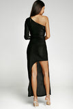 One-shoulder Glitter Metallic Asymmetric Long Dress