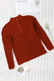 Zipped Turtleneck Drop Shoulder Knit Sweater