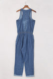 High Waist Buttons Sleeveless Denim Romper