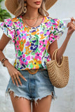 Floral Print Back Tie Flutter Sleeves Blouse