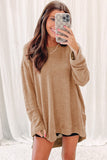 Green Waffle Knit High Slits Oversized Top