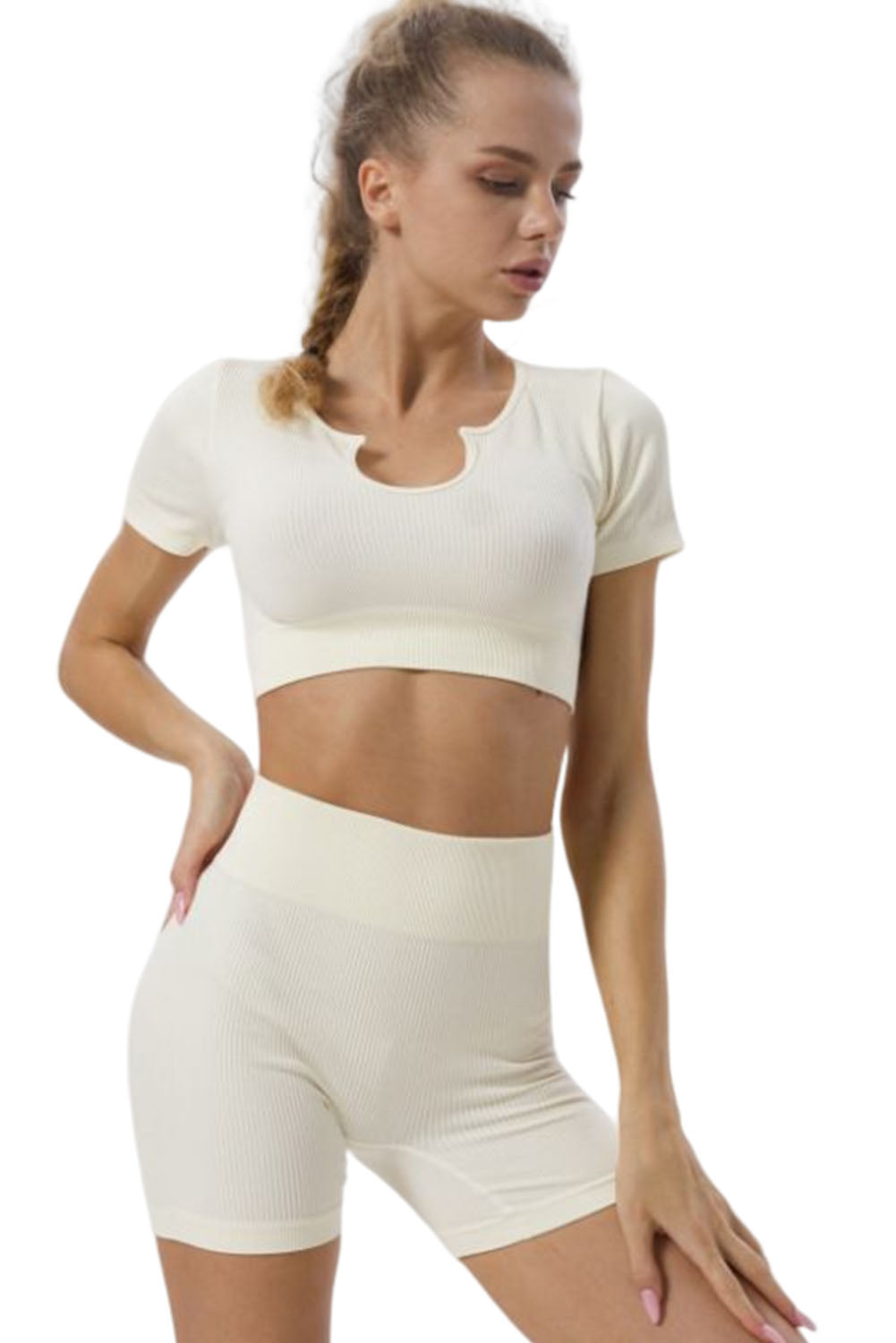 Ribbed Short Sleeve Cropped Active Top