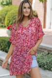 Abstract Floral Print Oversize Tunic Top