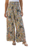 Floral Print Shirred High Waist Wide Leg Casual Pants