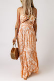 O-ring Cut out Floral Print Strapless Maxi Dress