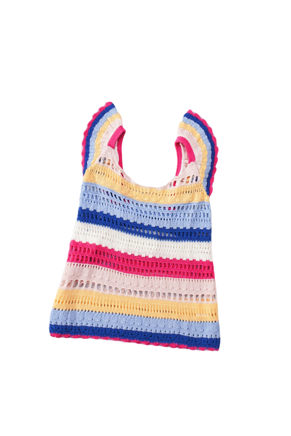 Stripe Square Neck Crochet Knit Crop Tank Top