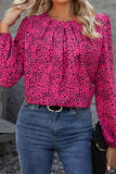 Leopard Print Pleated Blouse with Keyhole