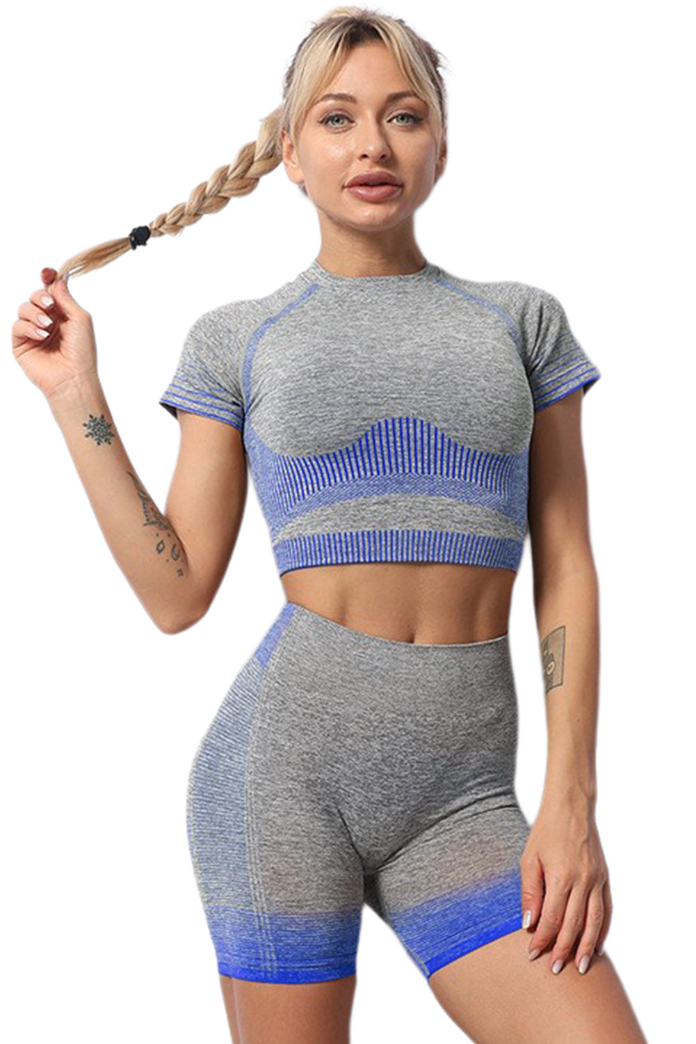 Striped Gradient Color Print Cropped High Waist Yoga Wear