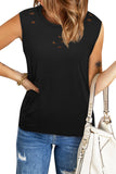 Broken Hole Detail Sleeveless Crew Neck Tank Top