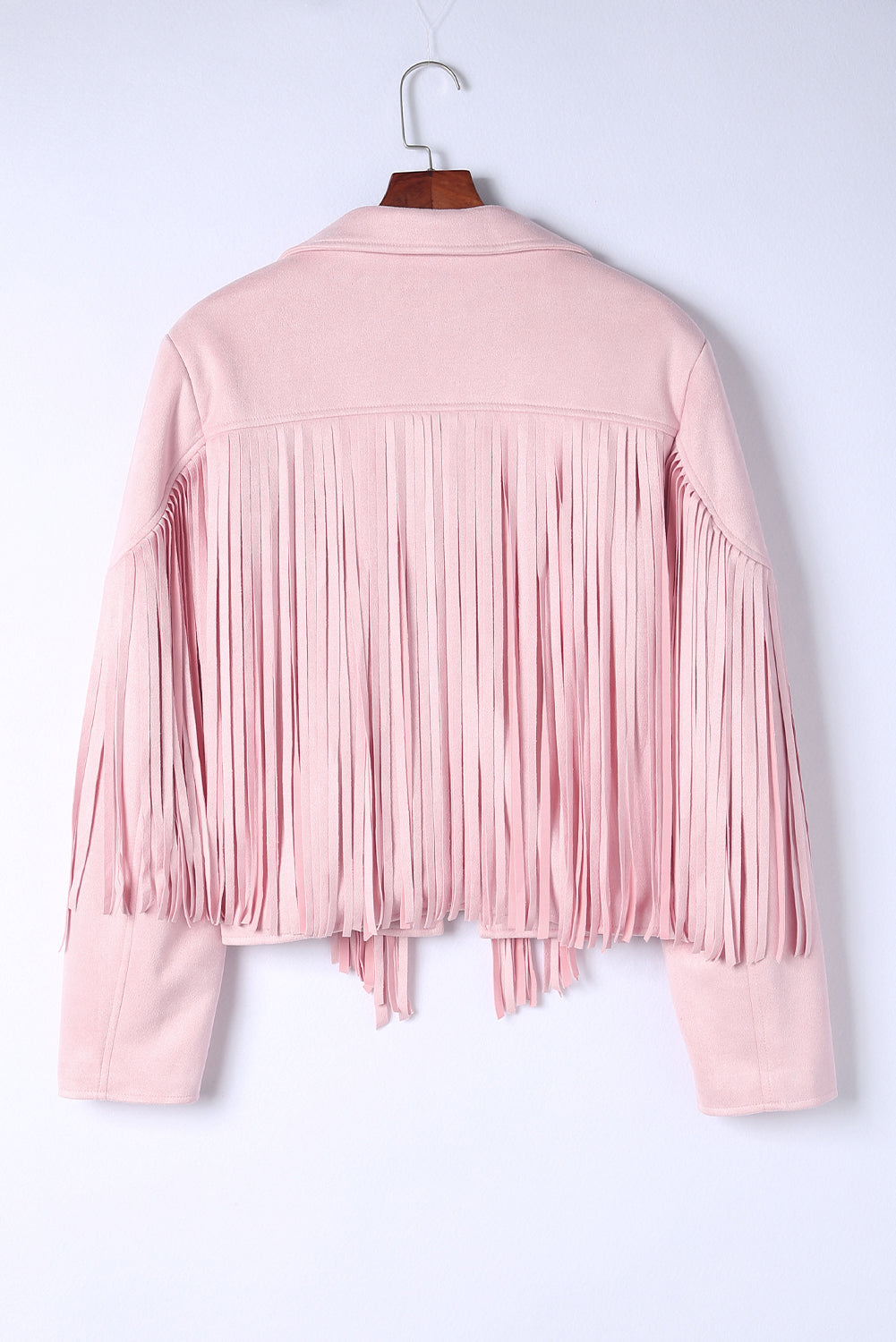 Veste Courte Rose à Franges Grande Taille