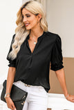 Solid Color Smock Sleeve V Neck Top