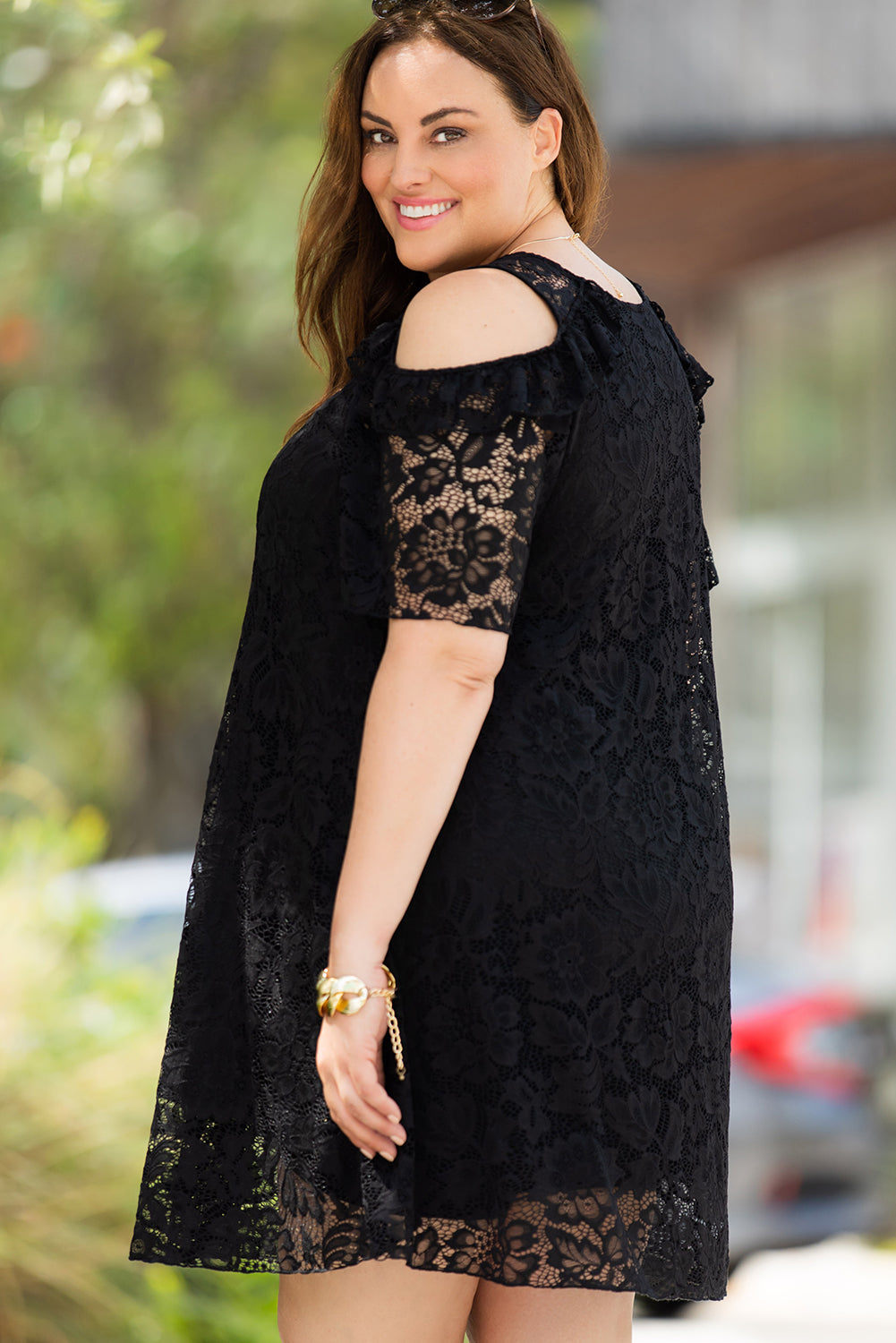 Cold Shoulder Lace Plus Size Dress