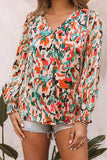 V Neck Abstract Print Long Sleeve Shirt