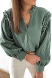 Frilled Split Neck Crinkled Shirt