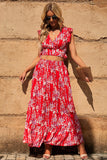 Floral Ruffled Crop Top and Maxi Skirt Set